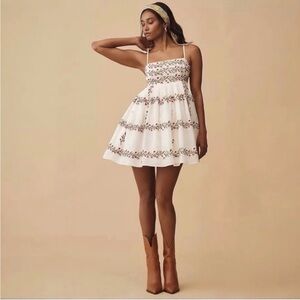 Anthropologie Square-Neck Floral Embroidered Mini Dress, Samant Chauhan, XS‎